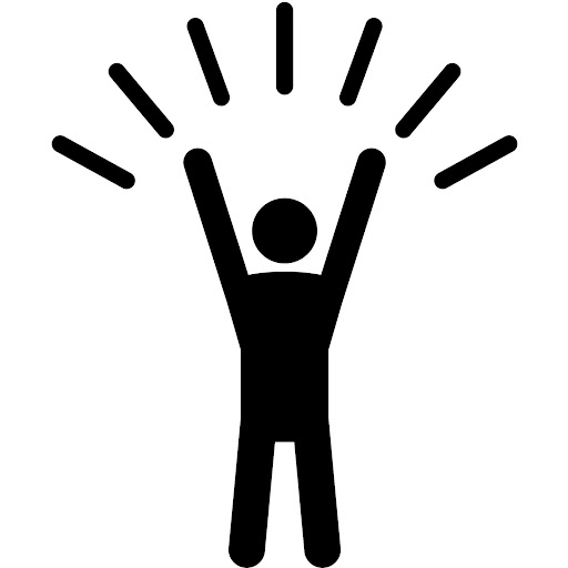 stick figure person with arms raised with lines above